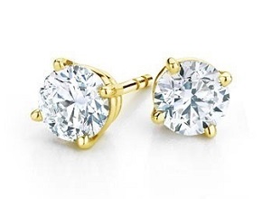 ound Cut Diamond Stud Earrings Set In 18K Yellow Gold