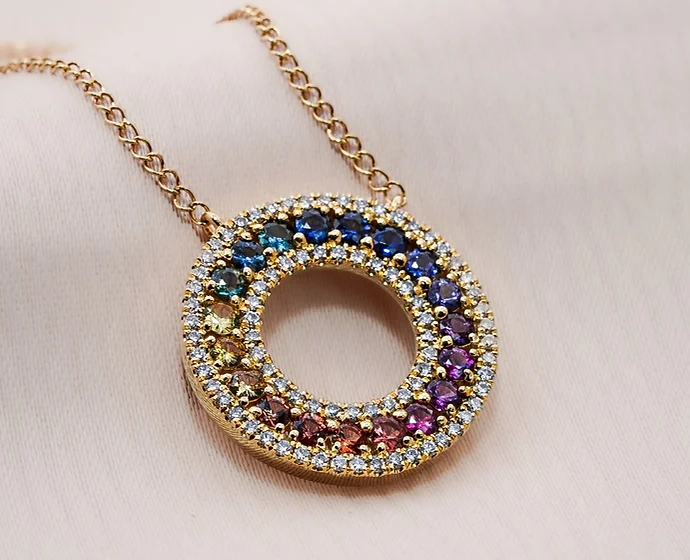 Rainbow Sapphire Diamond Loop pendant - Essilux
