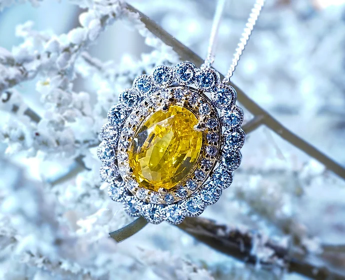 Regal Yellow Sapphire and Diamond Pendant - Menu