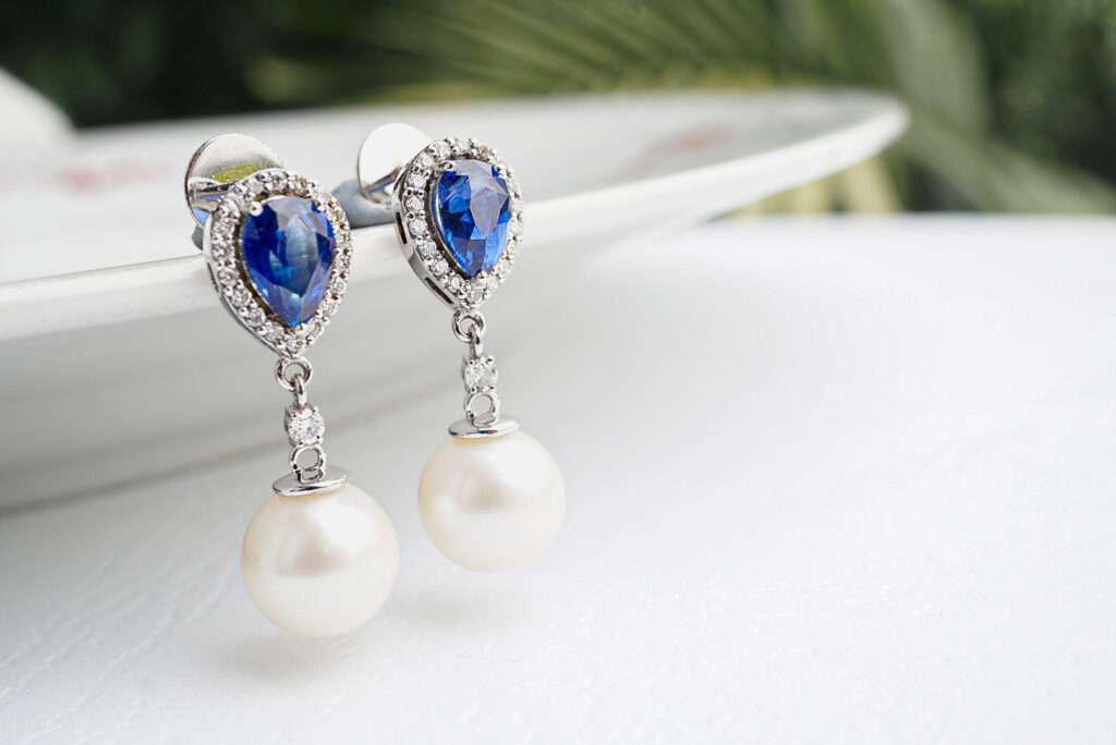 Blue Sapphire Pearl Diamond Earrings - Celebrity Jewelry