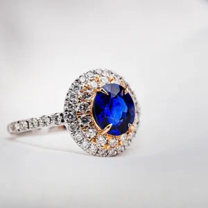 Blue Sapphire Side Stoned Diamond Ring