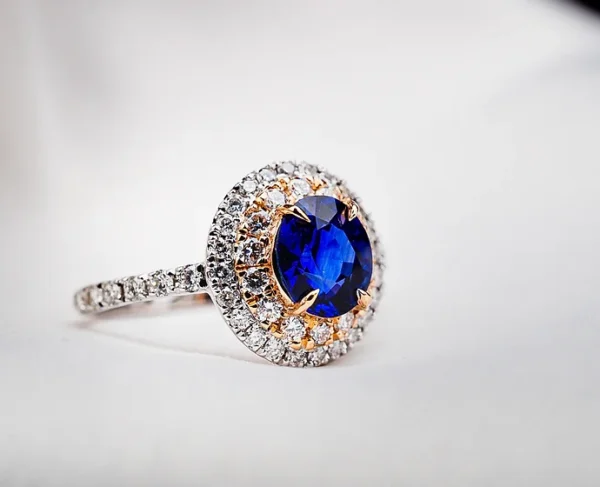 Blue Sapphire Side Stoned Diamond Ring