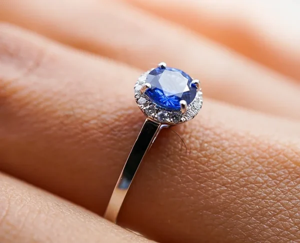 Blue Sapphire and Diamond Halo Engagement Ring 2