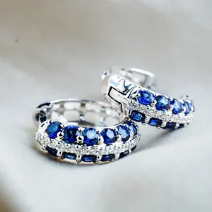 Blue Sapphire and Diamond Hoops