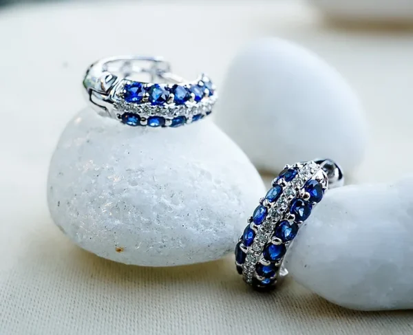 Blue Sapphire and Diamond Hoops 2