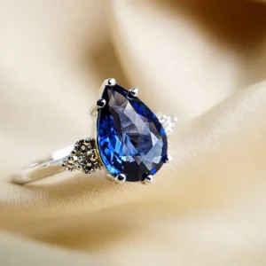 Blue Teardrop Sapphire and Diamond Ring