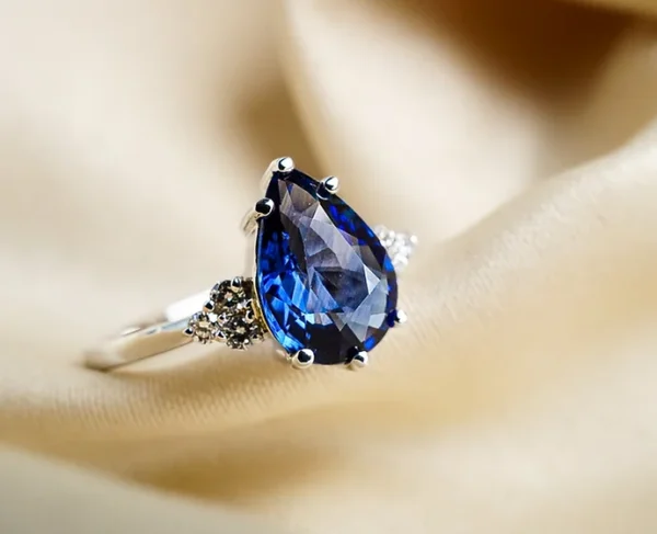 Blue Teardrop Sapphire and Diamond Ring