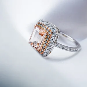 Cushion Cut Halo Morganite Engagement Ring