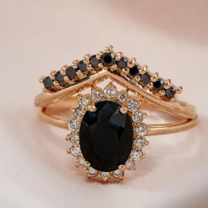 Dark Princess Era - Black Crown Ring with Onyx