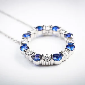 Diamond and Blue Sapphire Circle Pendant