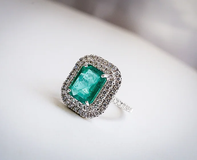 Emerald and Diamonds Engagement Ring
