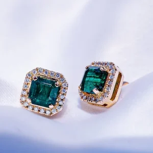 Emeralds and Diamond Cushion-cut Studs