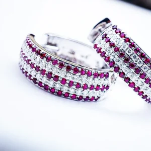 Glamorous Diamond and Ruby Hoop Earrings