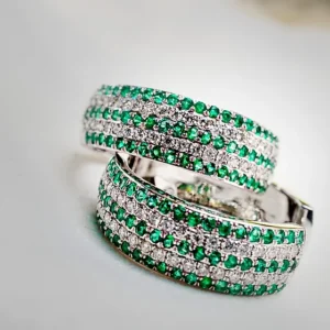 Green Emerald Huggie Hoop Earrings