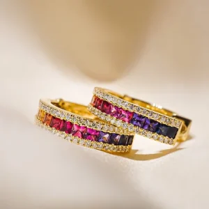 Princess Cut Rainbow Sapphire Hoops