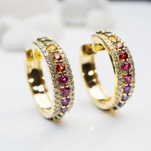 Rainbow Sapphire Hoop Earrings