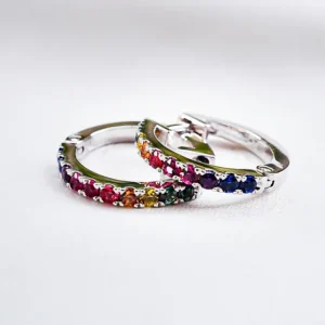 Rainbow Sapphire Huggie Earrings