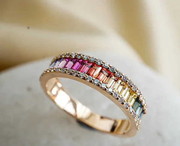 Rainbow Sapphire and Diamond Ring 2