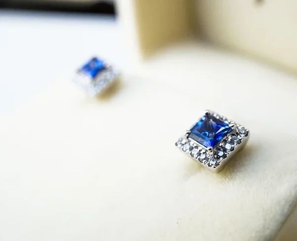 Sapphire Square and Diamond Stud Earrings 2