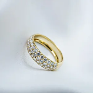 Triple Row Pave Diamond Wedding Band