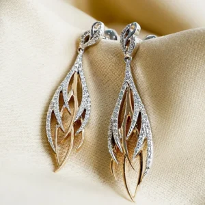 Two Tone Leaf Diamond Earrings