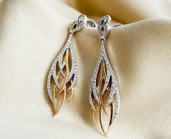 Two Tone Leaf Diamond Earrings