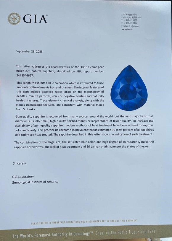 308.93 ct Blue Sapphire Letter